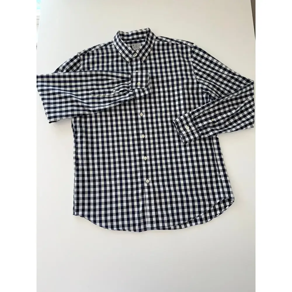 J.Crew Tailored Fit Shirt Men's L Black White Gingham 100% Cotton Button Down